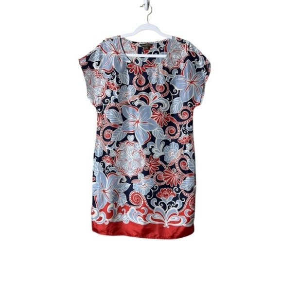 Tommy Bahama Silk Floral Dress Size 4 Beach Hawaii Tropical Art Retro Whimsical - Picture 1 of 8